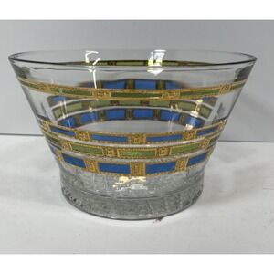 Vintage MCM Culver Empress 22K Gold Ice Bucket Green Blue Stripe